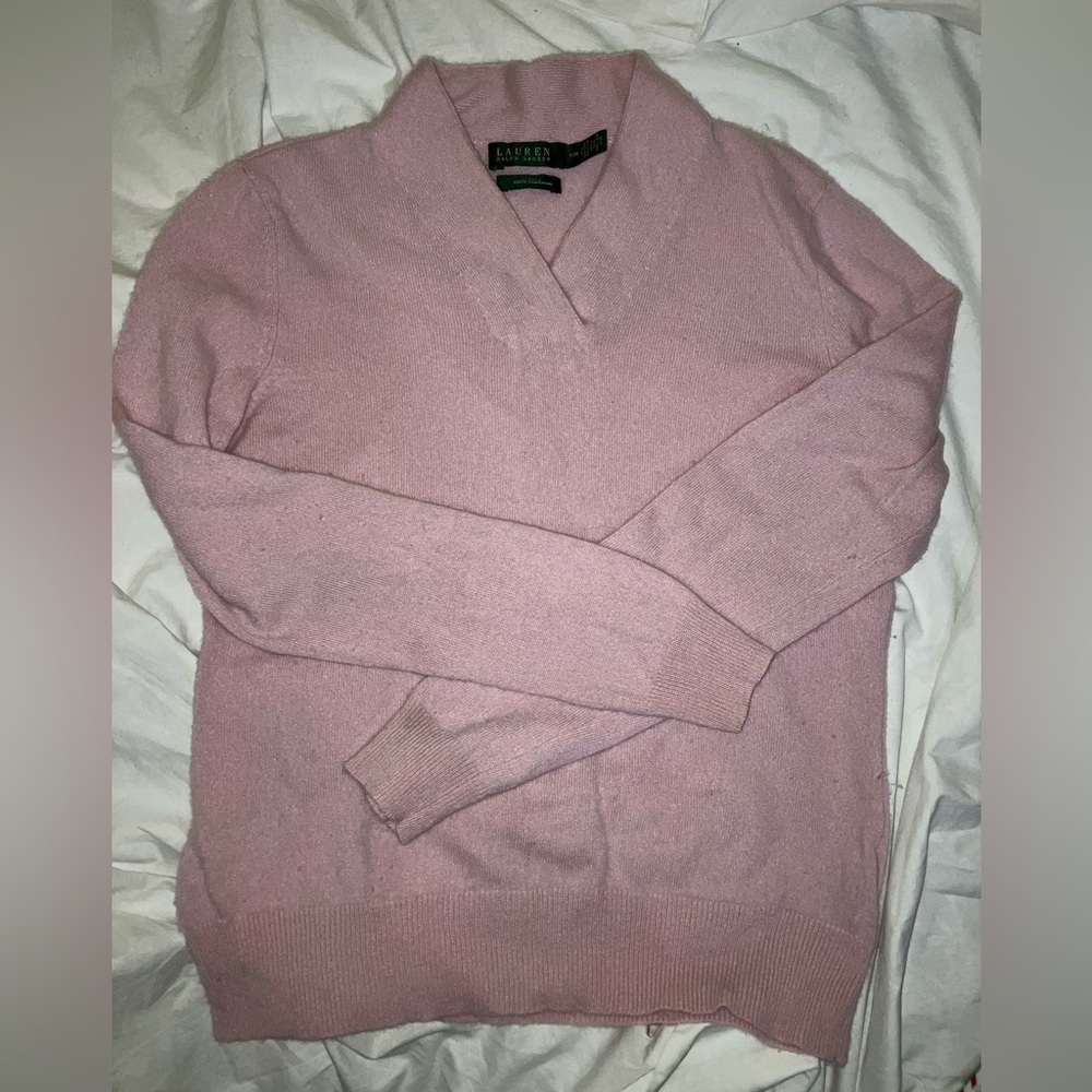 Ralph Lauren 100% pink cashmere sweater top sz M medium LRL classic preppy fall